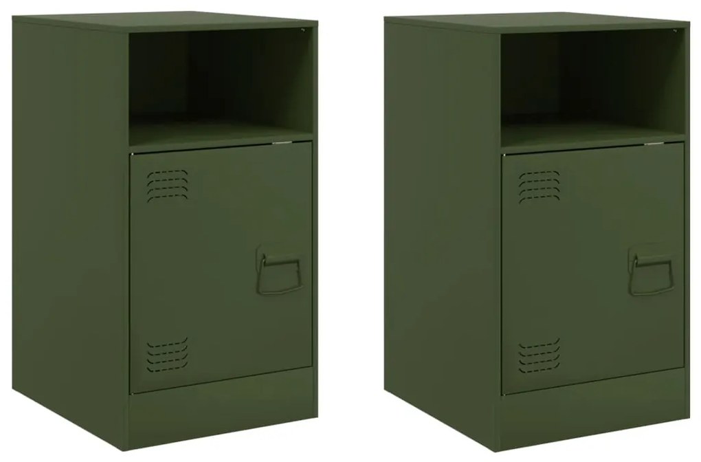 vidaXL Κομοδίνα 2 τεμ. Πράσινο Λαδί 34,5x39x62 εκ. από Χάλυβα