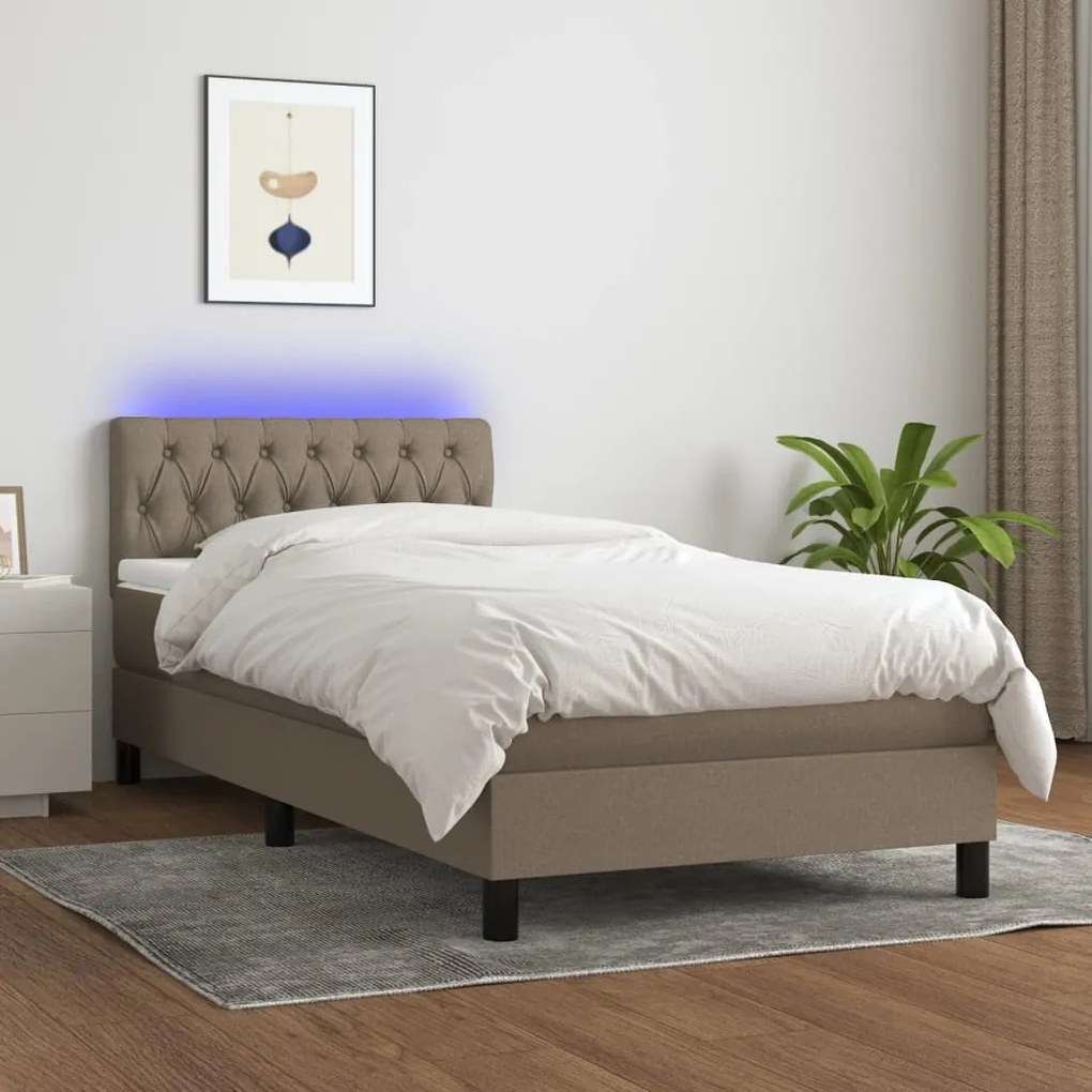 vidaXL Κρεβάτι Boxspring με Στρώμα & LED Taupe 90x190 εκ. Υφασμάτινο