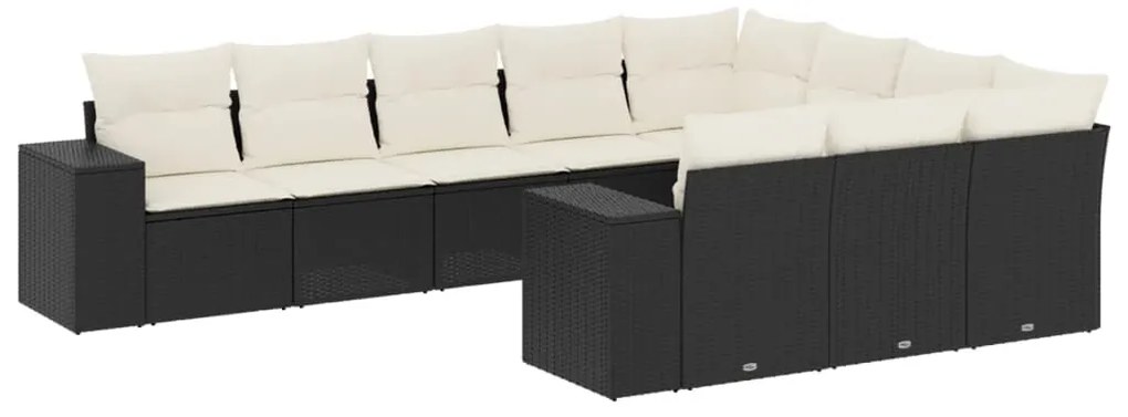 vidaXL Σαλόνι Κήπου Σετ 10 Τεμαχίων Μαύρο Συνθετικό Ρατάν με Μαξιλάρια