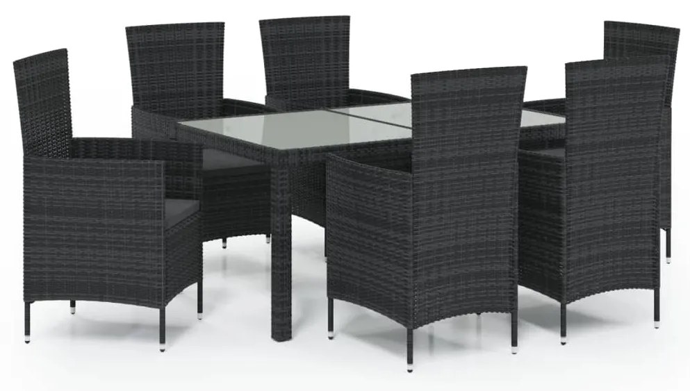 vidaXL Σετ Τραπεζαρίας Εξ. Χώρου 7 τεμ. Μαύρο Συνθ. Ρατάν με Μαξιλάρια