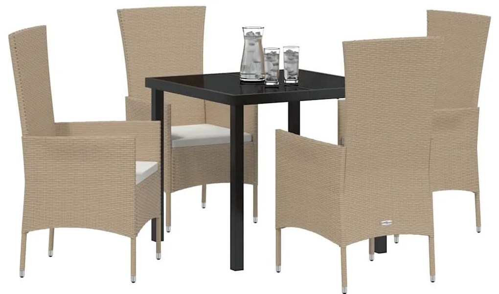 vidaXL Σέτ φαγητού για κήπο με μαξιλάρι 5 pcs Μπεζ συνθετικό ρατάν