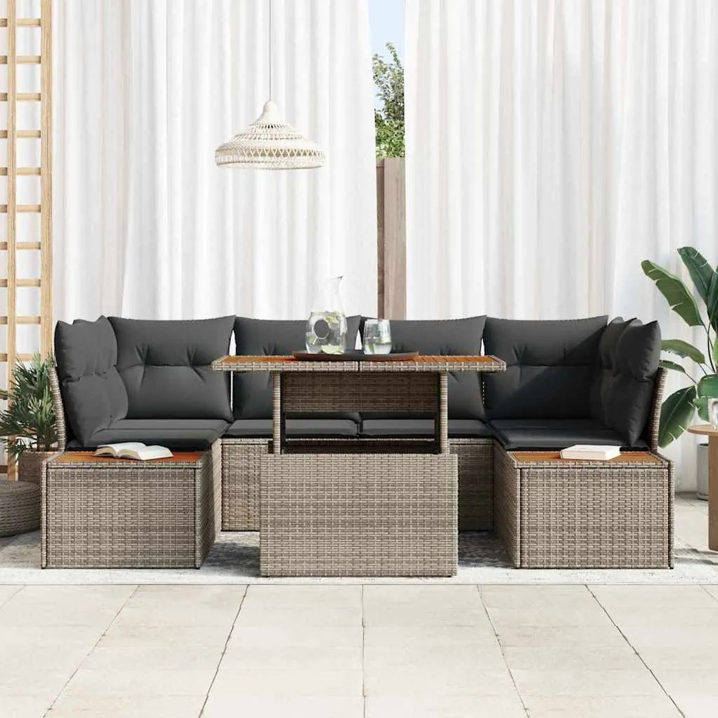 vidaXL Σέτ φαγητού για κήπο 7 pcs Γκρι, Καφέ 100 x 55 x 73 εκ