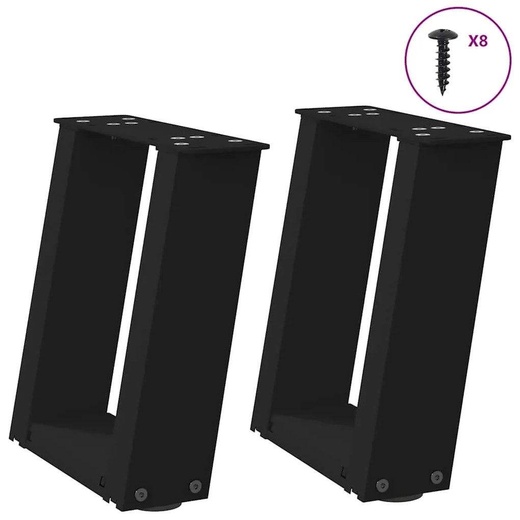 vidaXL Πόδια Τραπεζιού Σαλονιού σε Σχήμα U 2 τεμ. Μαύρο 30x(30-31) εκ. Ατσάλι