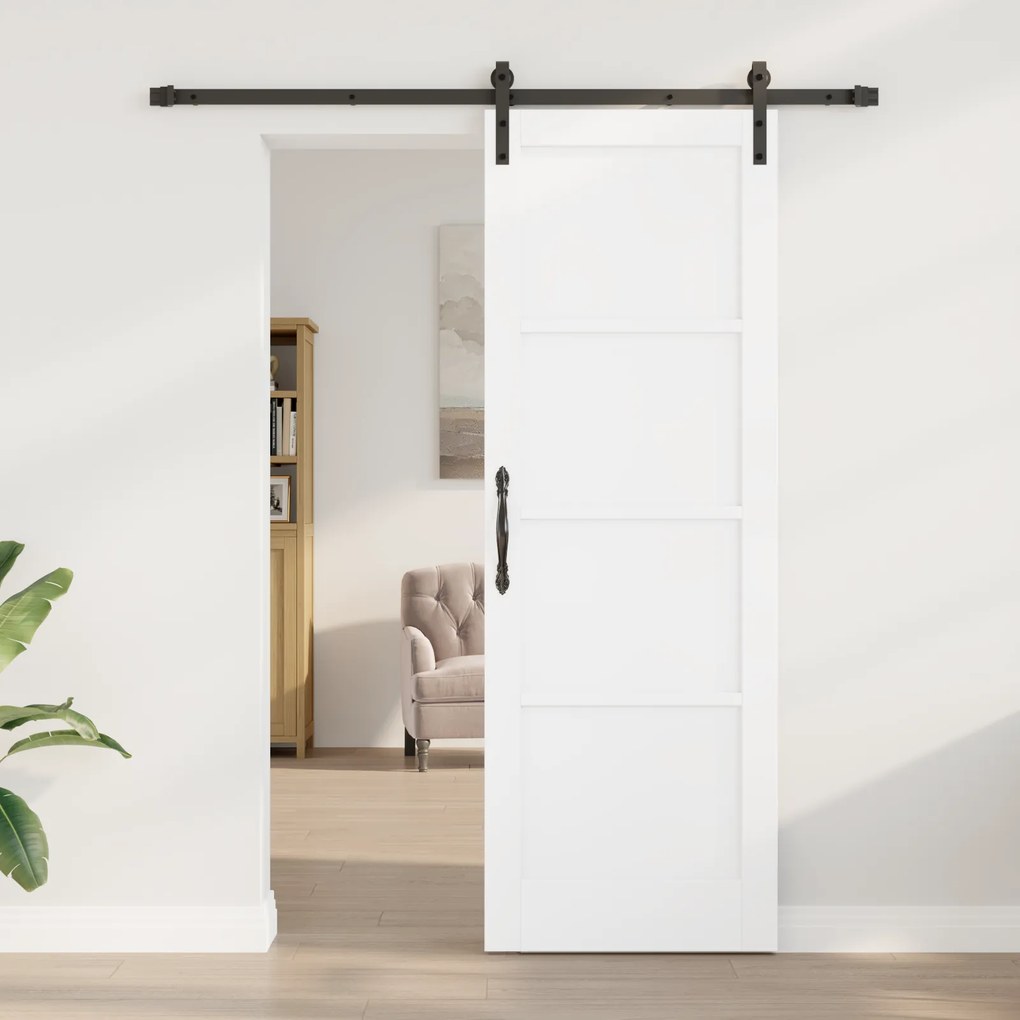 vidaXL Συρόμενη Πόρτα με Σετ Υλικών Λευκή 73.5x211 εκ. Συμπαγές Ξύλο Πεύκο