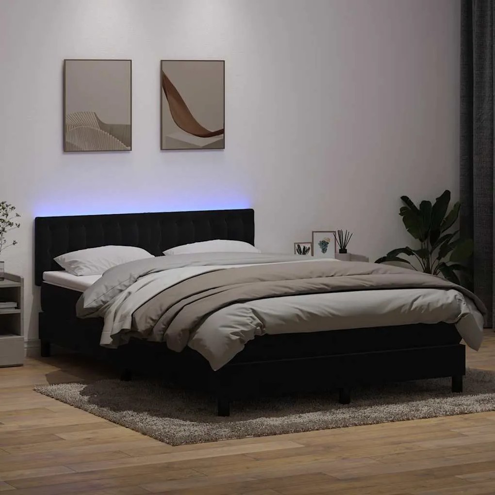 vidaXL Κρεβάτι Boxspring με Στρώμα &amp; LED Μαύρο 160x210 εκ. Βελούδινο