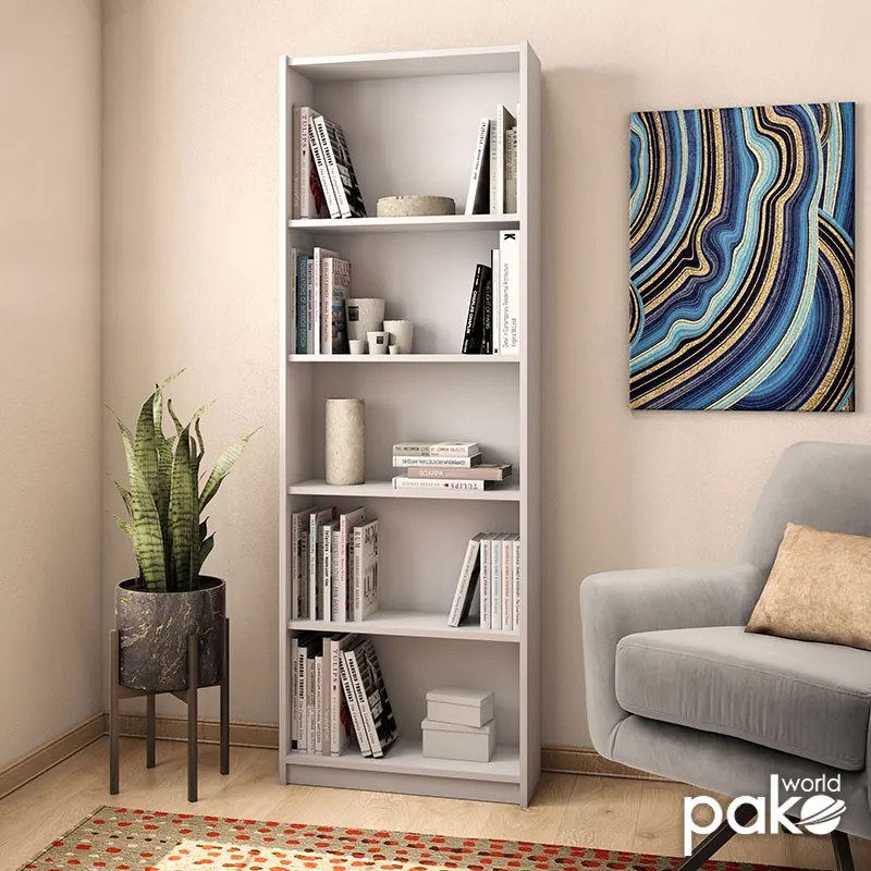 Βιβλιοθήκη Max pakoworld σε λευκό χρώμα 58x23x170εκ (1 τεμάχια)