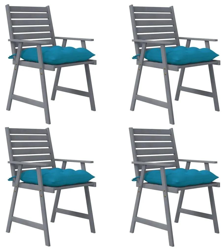 Καρέκλες Τραπεζαρίας Εξ. Χώρου 4 τεμ. Ξύλο Ακακίας με Μαξιλάρια - Γκρι