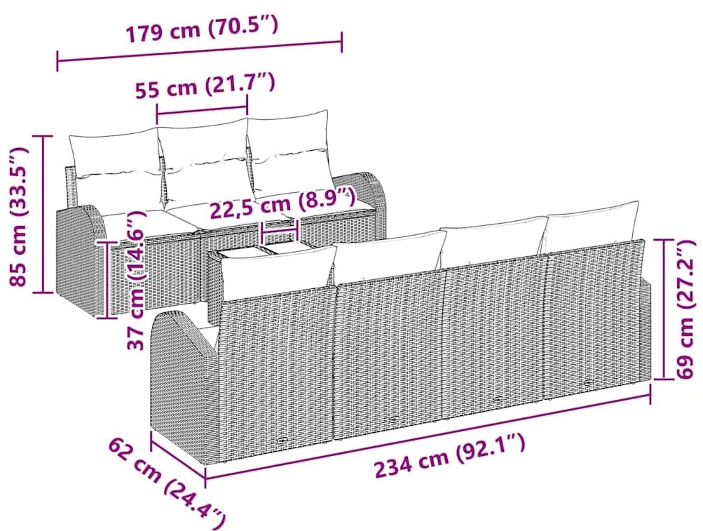 vidaXL Σετ Καναπέ Κήπου με μαξιλάρι 8 pcs Μαύρο, Κρέμα 55 x 55 x 37 εκ