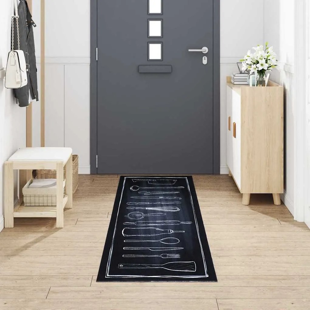 vidaXL Χαλί Κουζίνας Toile Μαύρο 300 x 60 εκ Βελούδο