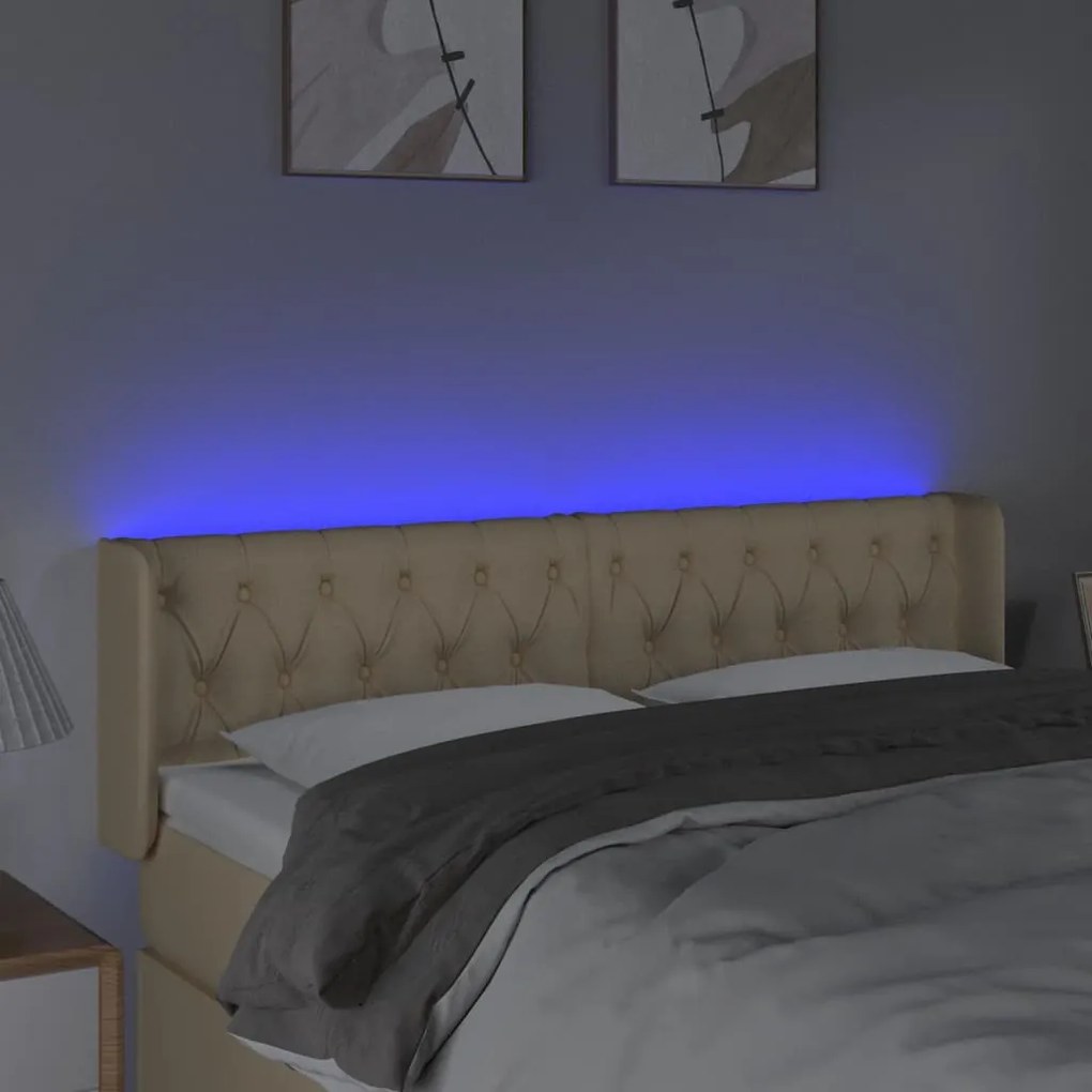 vidaXL Κεφαλάρι Κρεβατιού LED Κρεμ 147x16x78/88 εκ. Υφασμάτινο
