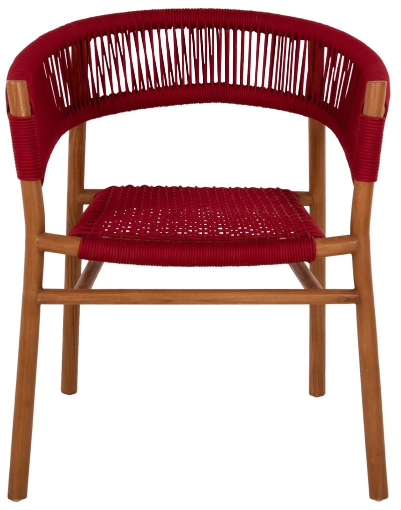 Πολυθρόνα IRVING Ξύλο Teak Φυσικό με Μπορντό Σχοινί 60x55x75Yεκ. 60x55x75 εκ.