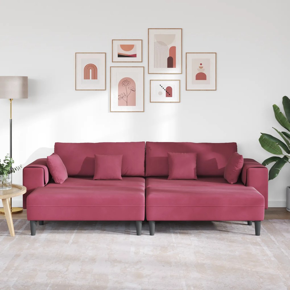 vidaXL Βελούδινος καναπές με μαξιλάρι 3 pcs Κόκκινο 208 εκ. Βελούδο