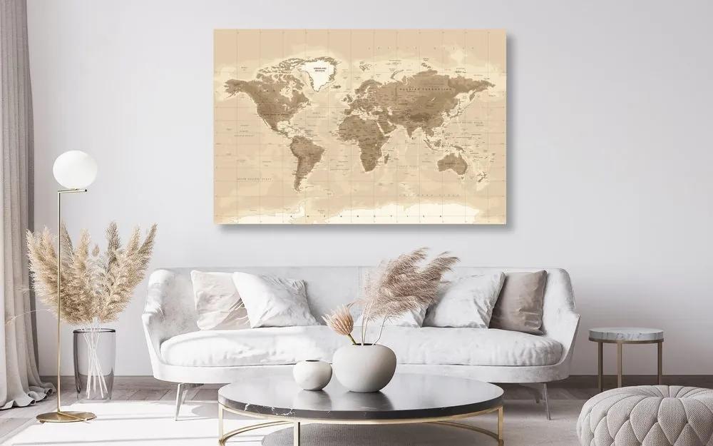Εικόνα στο φελλό ενός όμορφου vintage παγκόσμιου χάρτη - 90x60  transparent