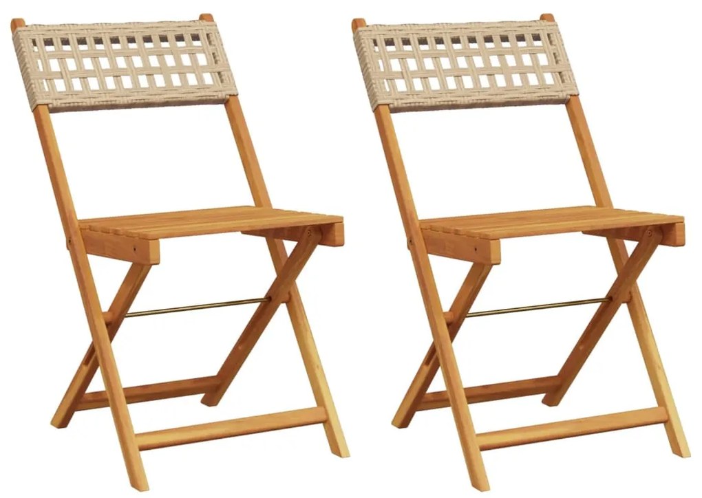 vidaXL Καρέκλες Μπιστρό 2 τεμ. Μπεζ Μασίφ Ξύλο Ακακίας & Συνθ. Ρατάν