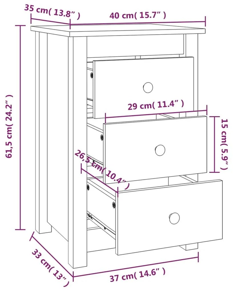 Κομοδίνο Λευκό 40 x 35 x 61,5 εκ. από Μασίφ Ξύλο Πεύκου - Λευκό