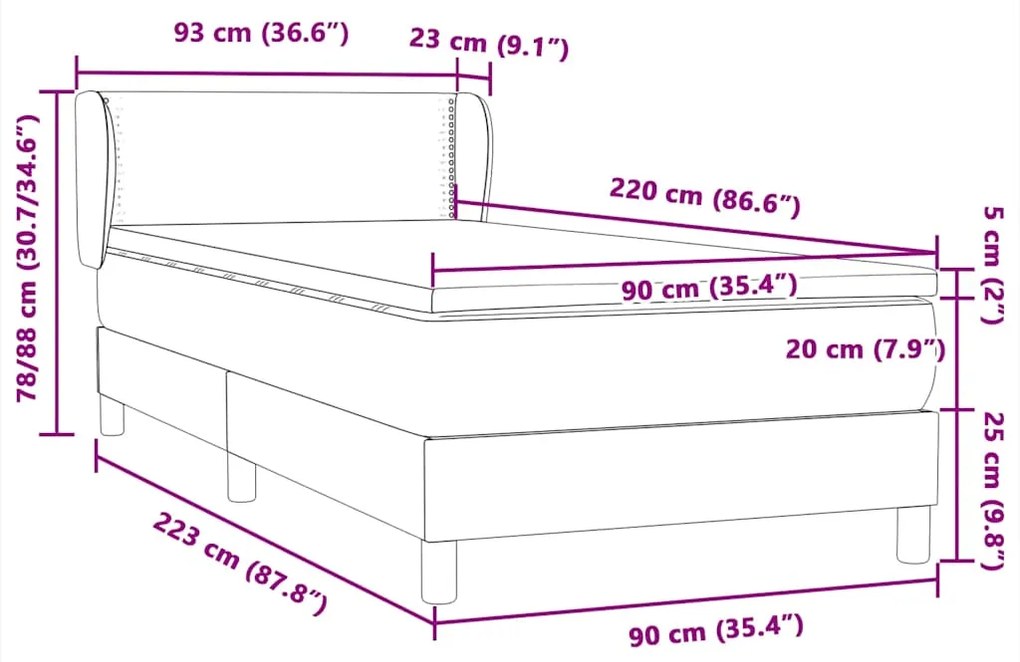 ΚΡΕΒΑΤΙ BOXSPRING ΜΕ ΣΤΡΩΜΑ ΣΚΟΥΡΟ ΓΚΡΙ 90X220 ΕΚ. ΒΕΛΟΥΔΙΝΟ 3317470