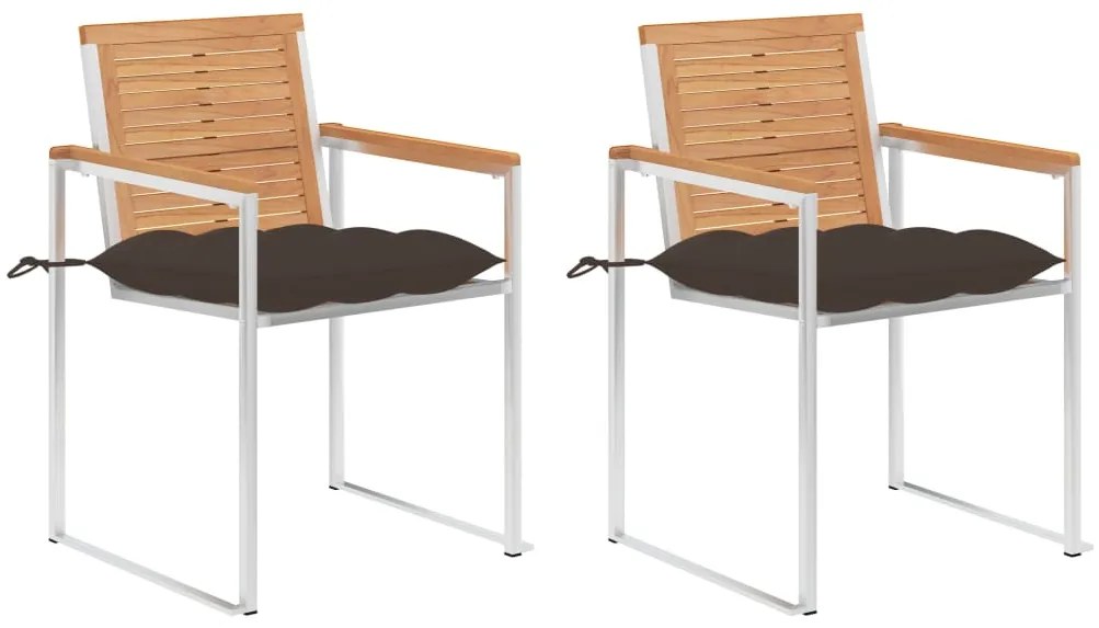vidaXL Καρέκλες Κήπου 2 τεμ. από Μασίφ Ξύλο Teak/Ατσάλι με Μαξιλάρια