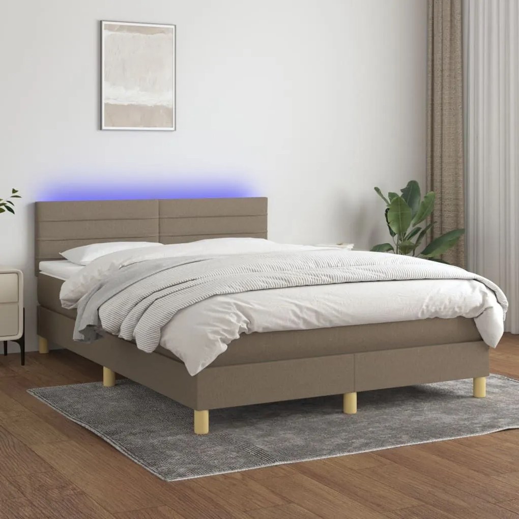 ΚΡΕΒΑΤΙ BOXSPRING ΜΕ ΣΤΡΩΜΑ &amp; LED TAUPE 140X200 ΕΚ. ΥΦΑΣΜΑΤΙΝΟ 3133801