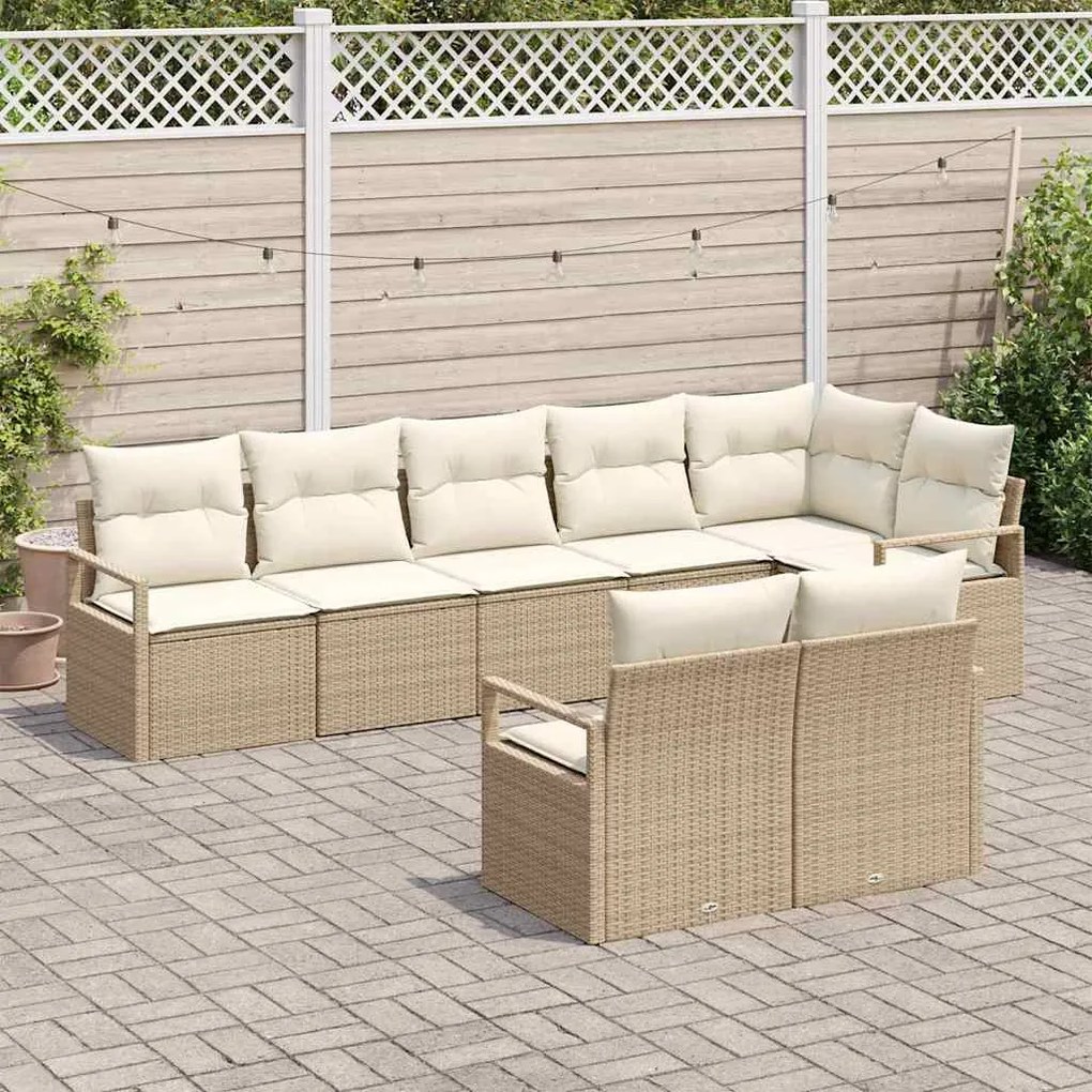 vidaXL Σετ Καναπέ Κήπου 8 pcs Μπεζ, Κρέμα Πολυ rattan, βαμμένο ατσάλι