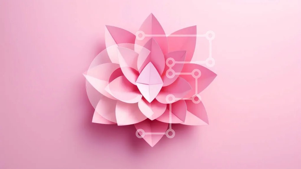 Intra Συλλεκτικό Ξύλινο Παζλ Plywood  4mm - Ροζ Origami Λουλούδι Lotus σε ροζ φόντο Σε Ξύλινο Κουτί - Διαστάσεις Puzzle: 10x10 cm – 25 κομμάτια