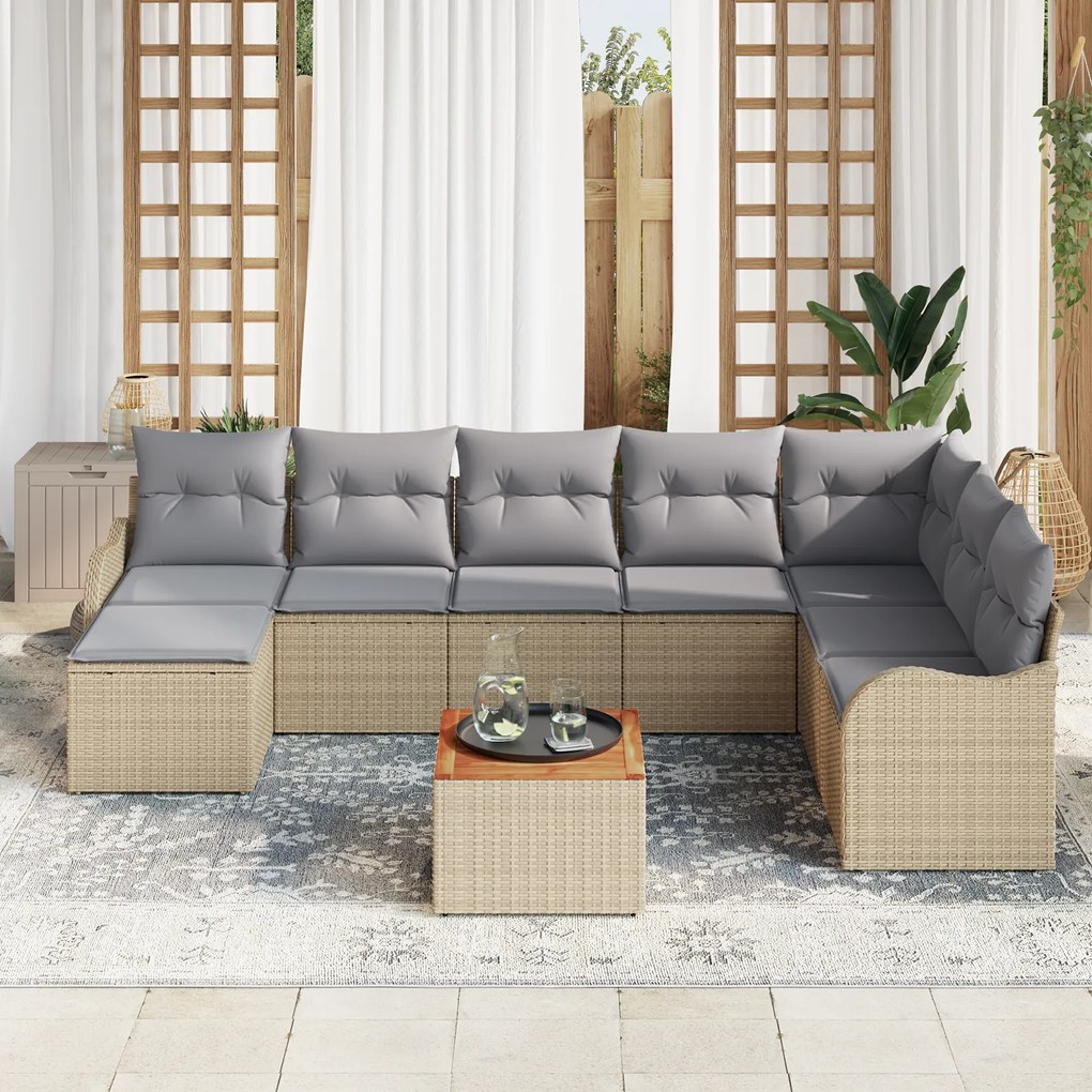 vidaXL Σετ Καναπέ Κήπου 9 pcs Beige, ανοιχτό γκρι Μεγάλο