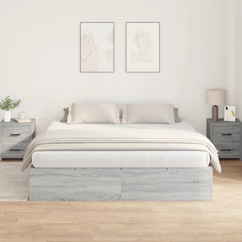 vidaXL κρεβάτι αποθήκευσης Γκρι Sonoma 200x200 εκ