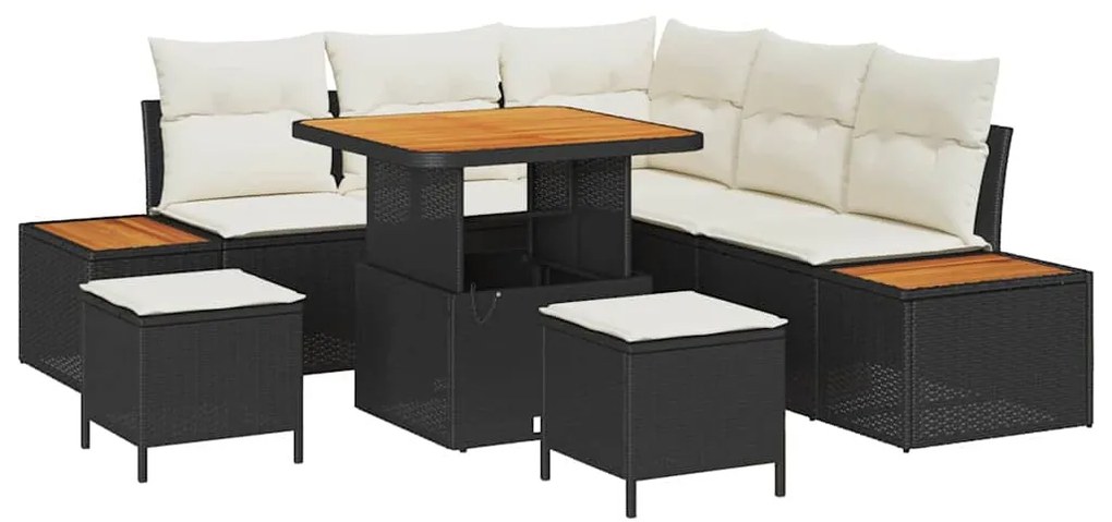 vidaXL Σετ Καναπέ Κήπου με μαξιλάρι 8 pcs Μαύρο Πολυ ράταν