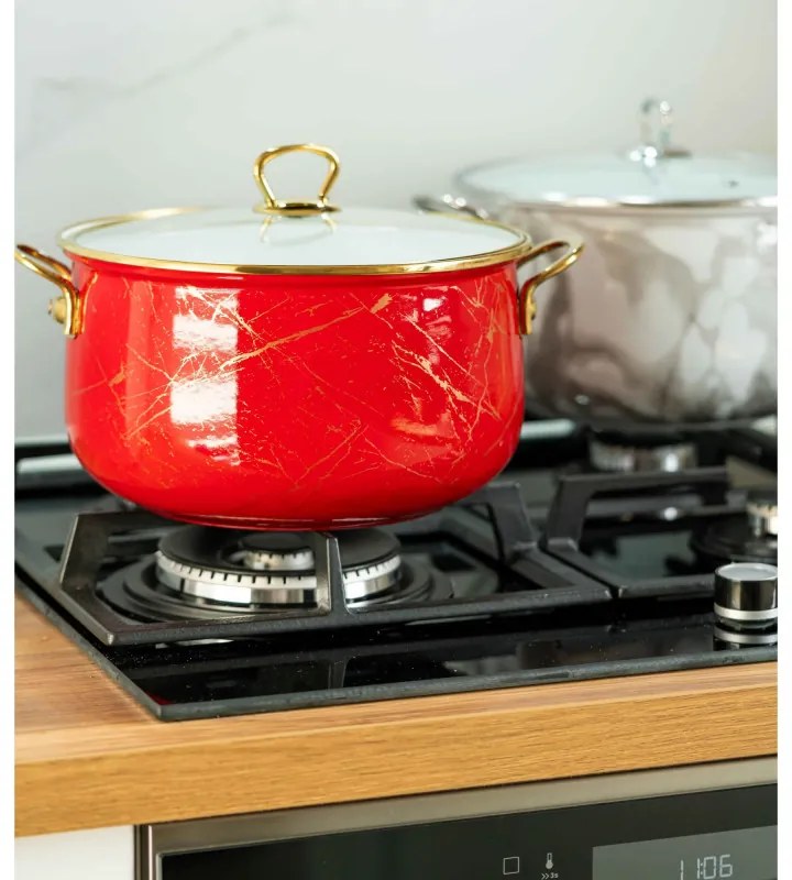 Κατσαρόλα Goldmann GM 8017-24R, 6.2L, 24x15cm, Εμαγιέ, Αντικολλητική επίστρωση, Επαγωγή, Κόκκινο