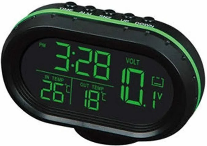 VST-7009V Ψηφιακό Βολτόμετρο / Θερμόμετρο / Ρολόι Αυτοκινήτου 9.2x6.5x2.5cm Μαύρο/Πράσινο