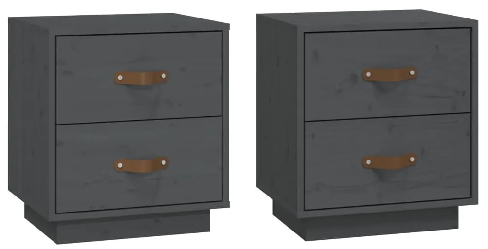 vidaXL Κομοδίνα 2 τεμ. Γκρι 40x34x45 εκ. από Μασίφ Ξύλο Πεύκου
