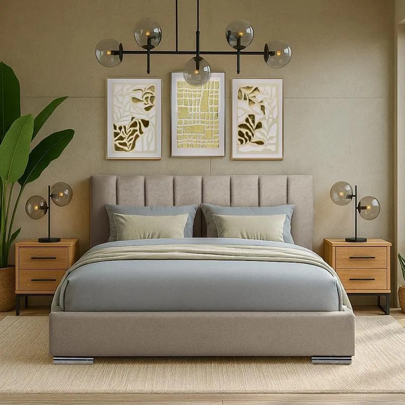 Επενδυμένο Κρεβάτι Udine Fylliana Μπέζ Διπλό 160x200 εκ. 167x214x115 εκ.