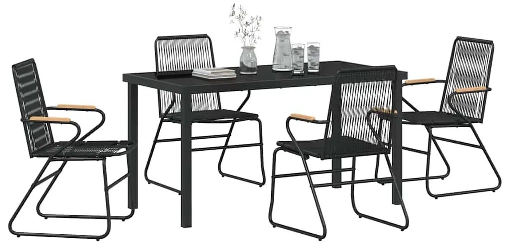 vidaXL Σέτ φαγητού για κήπο 5 pcs Μαύρο Χάλυβας με επίστρωση πούδρας