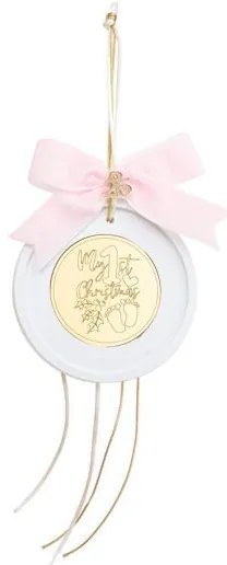 Beauty Home ΚΡΕΜΑΣΤΟ ΣΤΡΟΓΓΥΛΟ ΚΕΡΑΜΙΚΟ ME PLEXI MY 1st CHRISTMAS ΡΟΖ