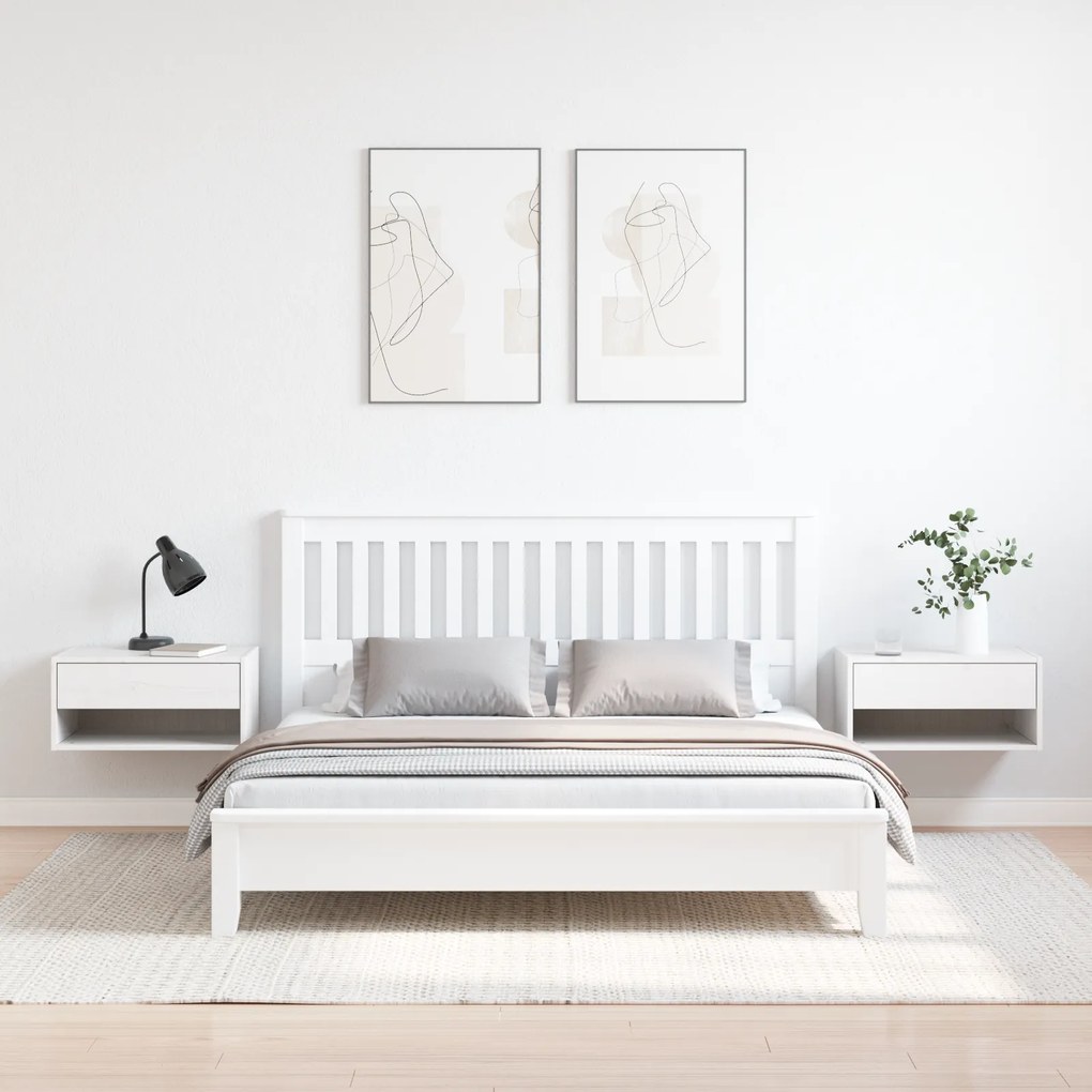 vidaXL Κομοδίνο 2 pcs Λευκό 50 x 32.5 x 24 εκ Μασίφ ξύλο πεύκου