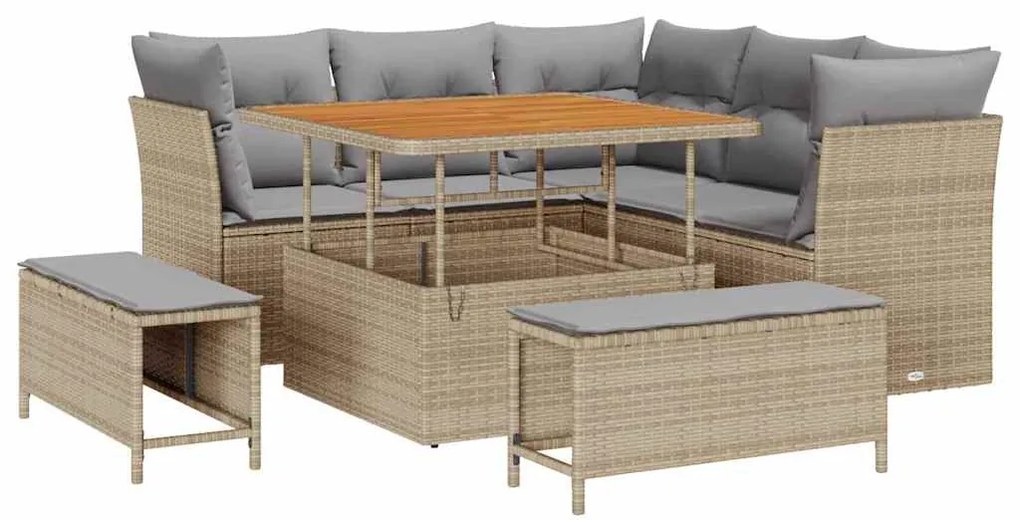 vidaXL Σετ Καναπέ Κήπου με μαξιλάρι 8 pcs μπεζ και ανοιχτό γκρι