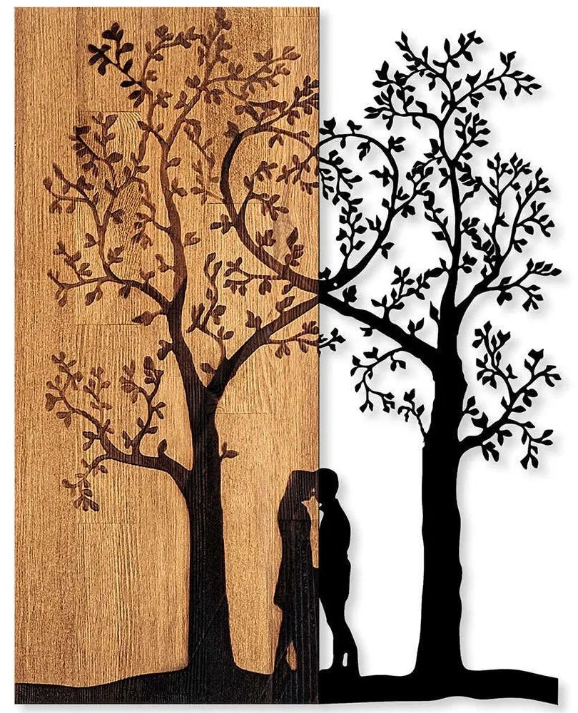 Διακοσμητικό Τοίχου Love Under The Tree 899SKL2394 45x58cm Walnut-Black Wallity Μέταλλο,Ξύλο