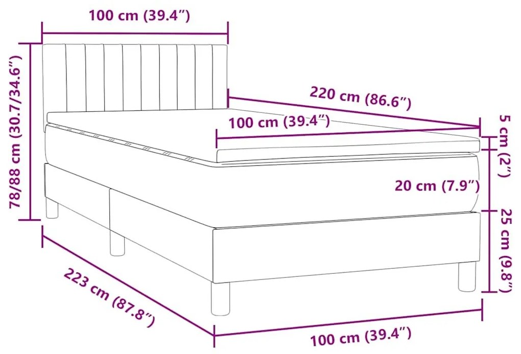 Box Spring Κρεβάτι με στρώμα Μαύρο 100x220 εκ. Βελούδινο - Μαύρο