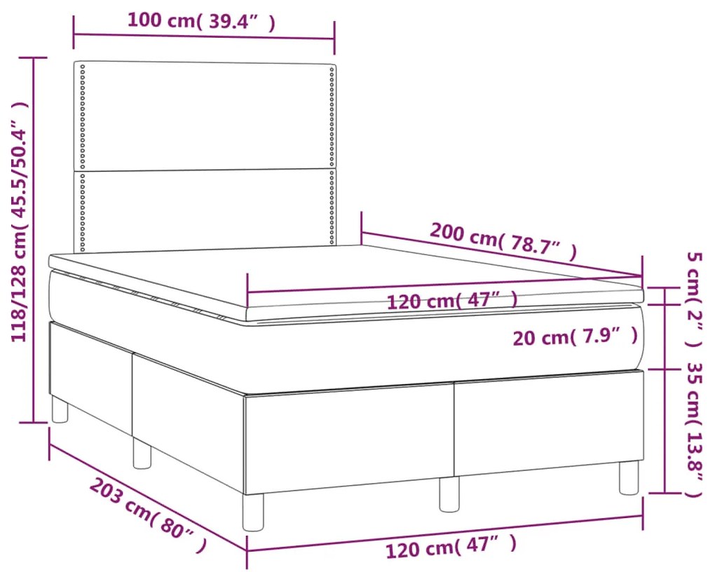 Κρεβάτι Boxspring με Στρώμα &amp; LED Μαύρο 120x200 εκ. Βελούδινο - Μαύρο