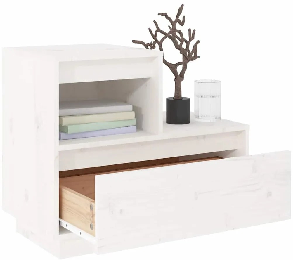 vidaXL Κομοδίνο Λευκό 60 x 34 x 51 εκ. από Μασίφ Ξύλο Πεύκου
