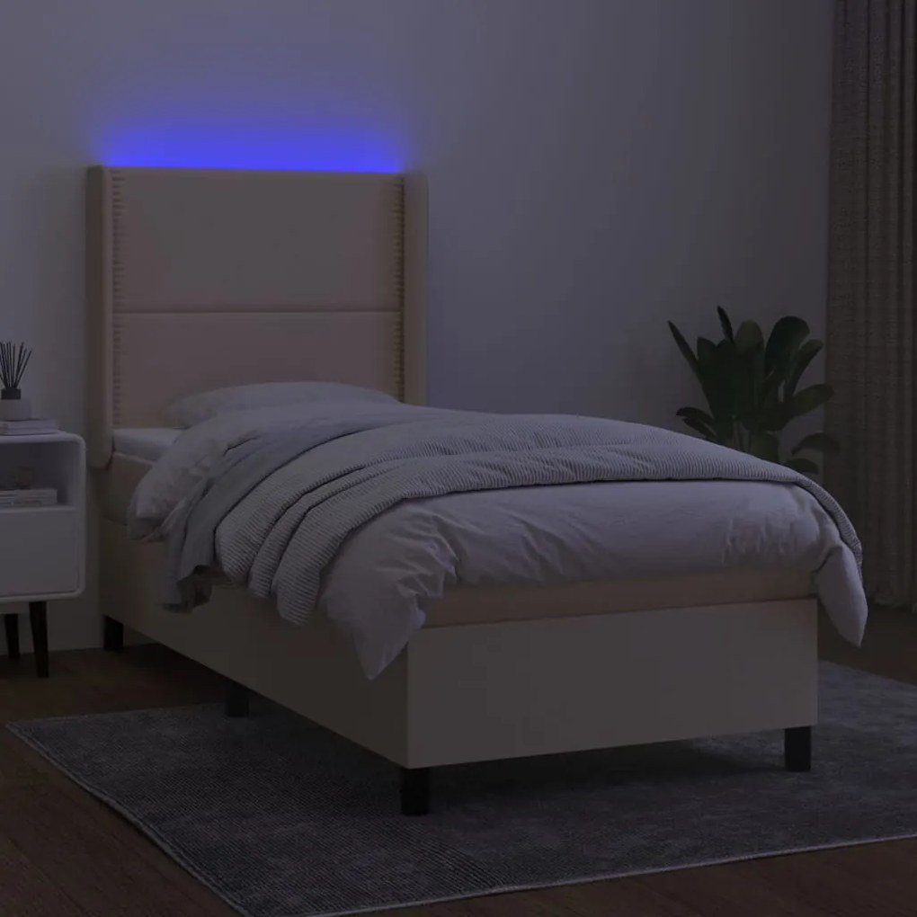 ΚΡΕΒΑΤΙ BOXSPRING ΜΕ ΣΤΡΩΜΑ &amp; LED ΚΡΕΜ 80X200 ΕΚ. ΥΦΑΣΜΑΤΙΝΟ 3138194