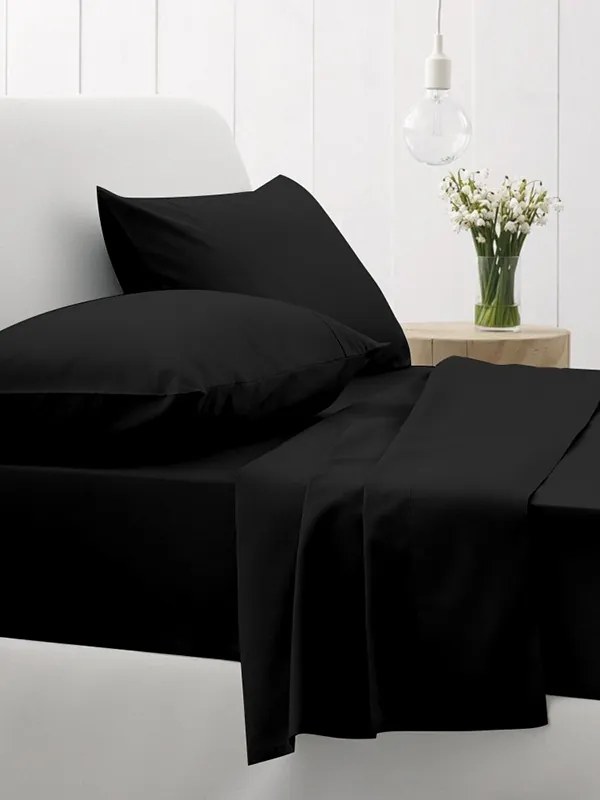 Σεντόνια Μονά 105x205+30 Με Λάστιχο Σετ 3 Τεμ. Sunshine Home Cotton Feelings 111 Black