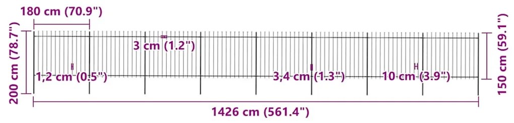 vidaXL Κάγκελα Περίφραξης με Λόγχες Μαύρα 13,6 x 1,5 μ. από Χάλυβα