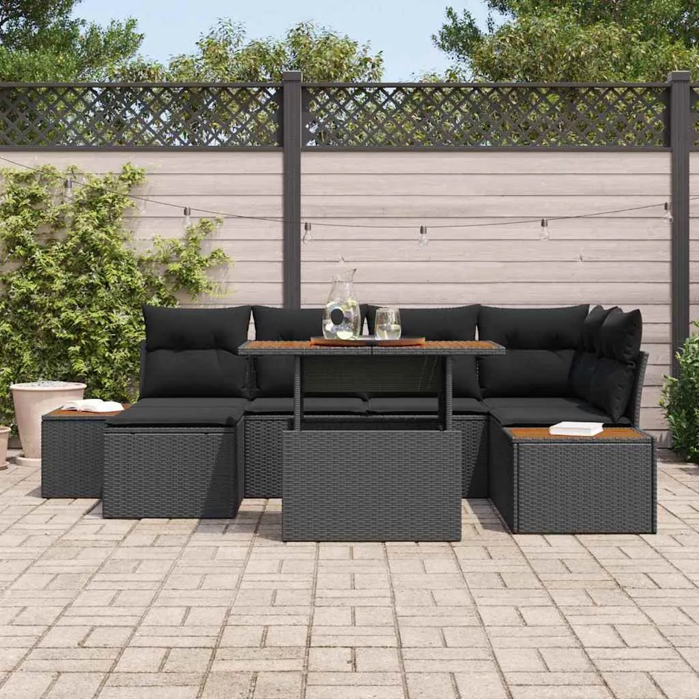 vidaXL Σέτ φαγητού για κήπο με μαξιλάρι 7 pcs Μαύρο, Καφέ