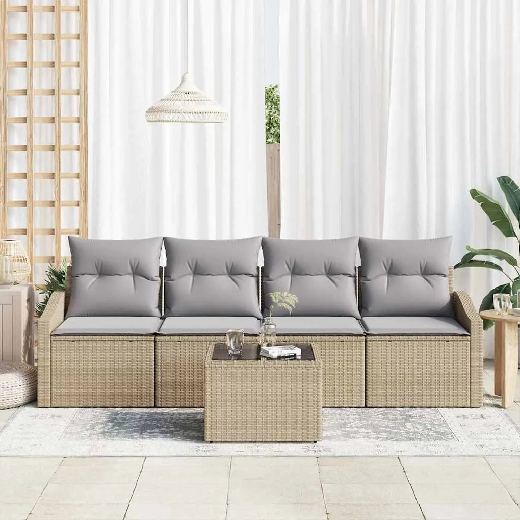 vidaXL Σετ Καναπέ με μαξιλάρι 5 pcs Μπεζ και Γκρι συνθετικό ρατάν