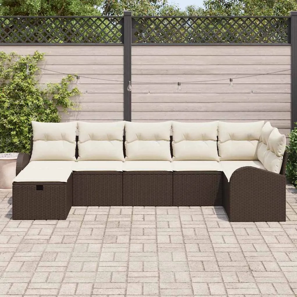 vidaXL Σετ Καναπέ Κήπου με μαξιλάρι 7 pcs Καφέ Πολυ ράταν