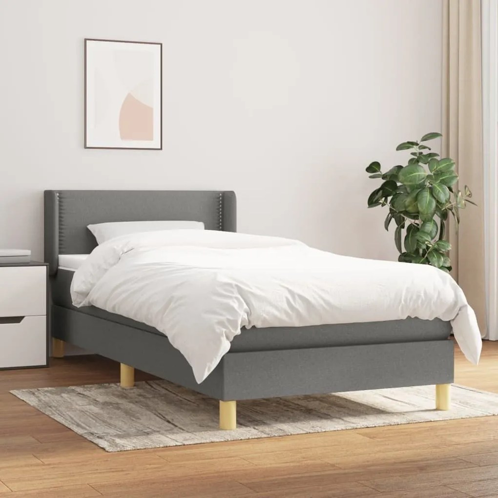 Κρεβάτι Boxspring με Στρώμα Σκούρο Γκρι 100x200 εκ. Υφασμάτινο - Γκρι