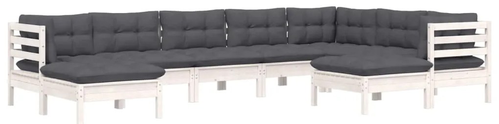 vidaXL Σαλόνι Κήπου Σετ 9 Τεμαχίων Λευκό Μασίφ Ξύλο Πεύκου &amp; Μαξιλάρια