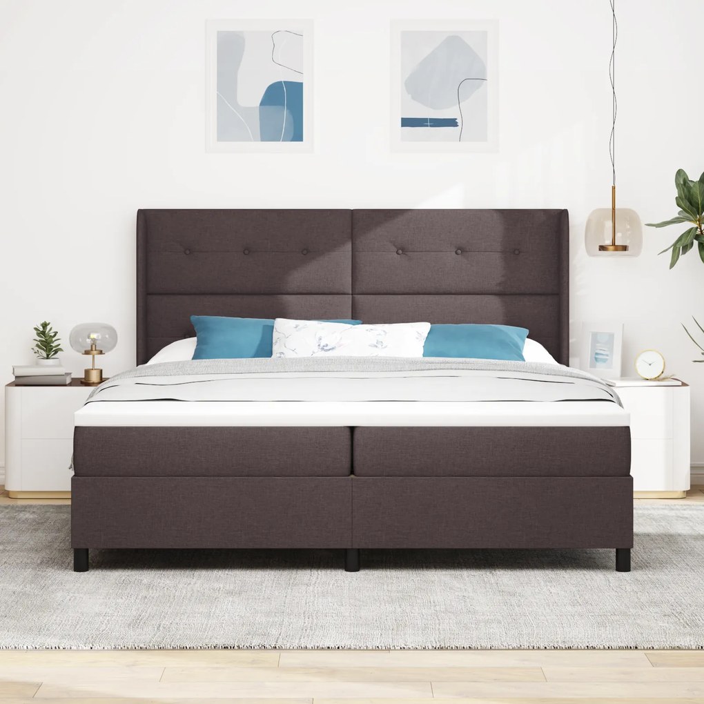 vidaXL Κρεβάτι Box Spring με Στρώμα & LED Καφέ 200x200 εκ Υφασμάτινο
