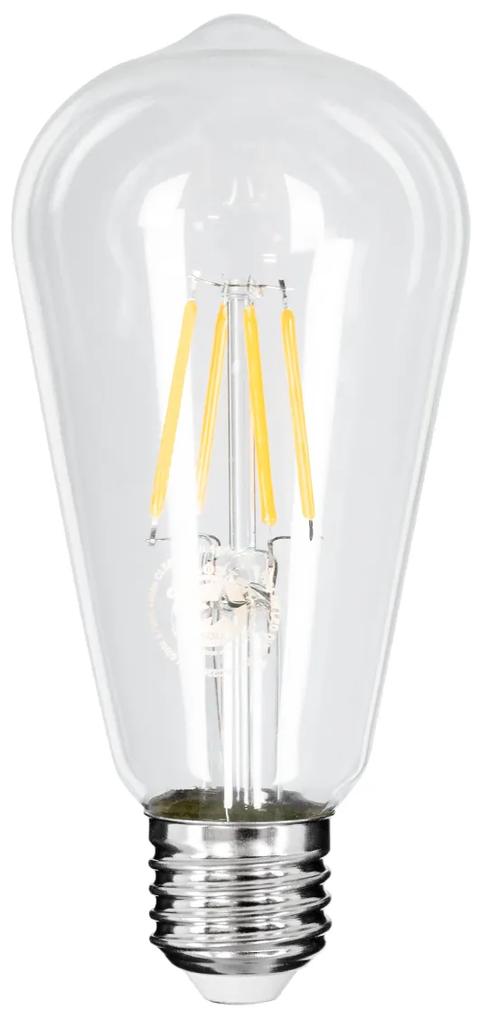 GloboStar® 99015 Λάμπα LED Long Filament E27 ST64 Αχλάδι 4W 400lm 360° AC 220-240V IP20 Φ6.4 x Υ14cm Θερμό Λευκό 2700K με Διάφανο Γυαλί Dimmable - 3 Χρόνια Εγγύηση