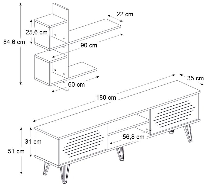 Σύνθεση τηλεόρασης Salerno Megapap χρώμα λευκό 180x35x51εκ.